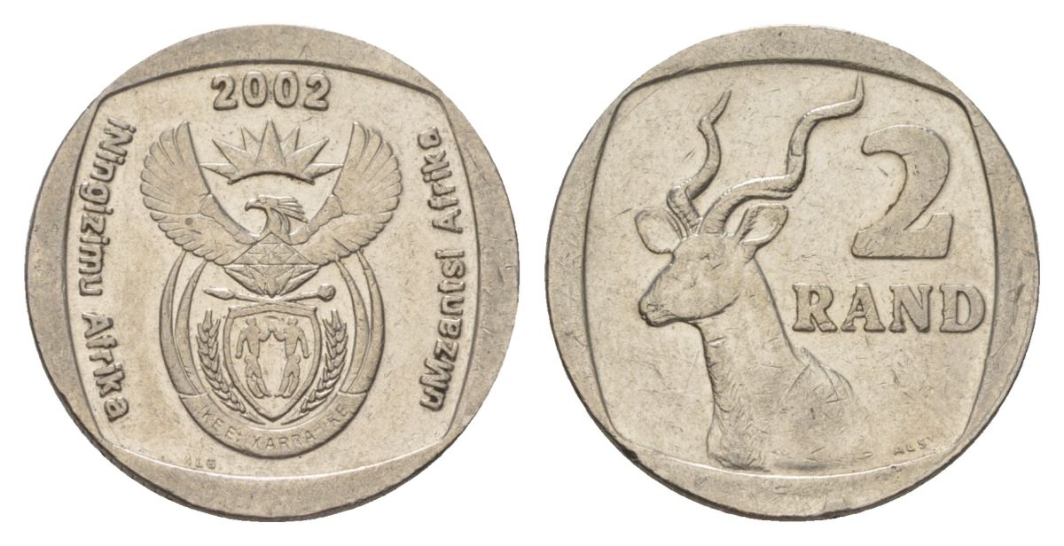 ЮАР 2 ранда 2002 KM 273 медь плакированная никелем 4626-1224
