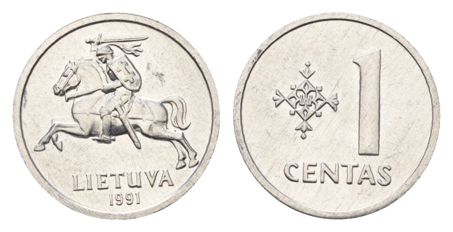 Литва 1 цент (сент) 1991 год-тип KM 85 алюминий UNC 4689-1017