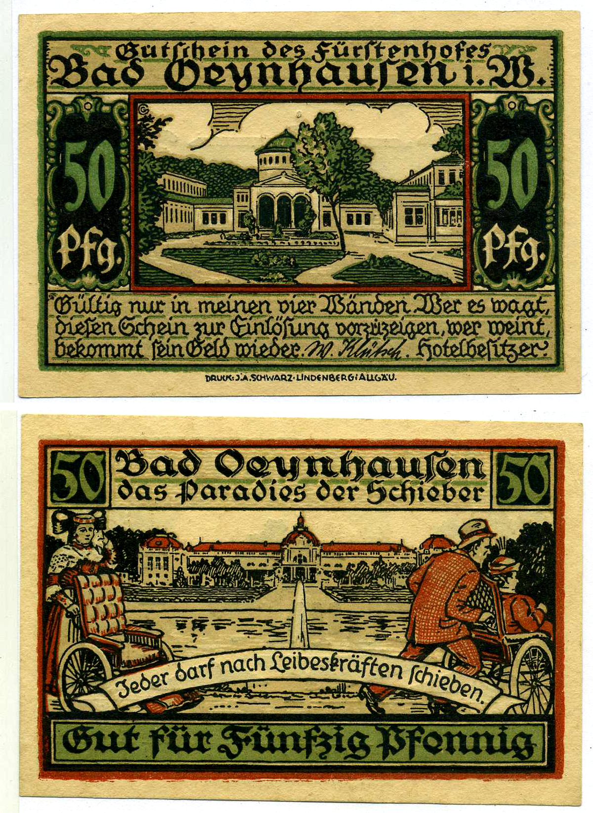 БАД-ЭЙНХАУЗЕН 50 ПФЕННИГОВ 1921 НОТГЕЛЬД, ЗЕМЛЯ СЕВЕРНЫЙ РЕЙН-ВЕСТФАЛИЯ Grabowski 1009.1 бумага 2193-10-3-2