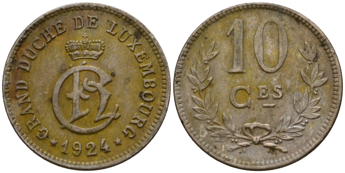 Люксембург 10 сантимов 1924 Шарлотта (1918-1964) KM 34 медно-никель 4575-926