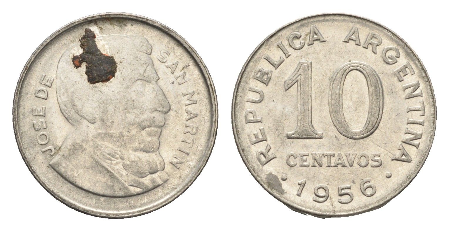 Аргентина 10 сентаво 1956 генерал Хосе де Сан Мартин KM 51 сталь плакированная никелем 4664-556