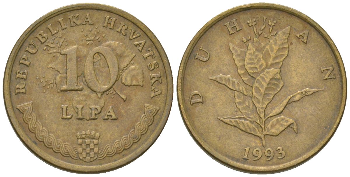 Хорватия 10 лип 1993 нечетный год KM 6 сталь плакированная латунью    4124-1028