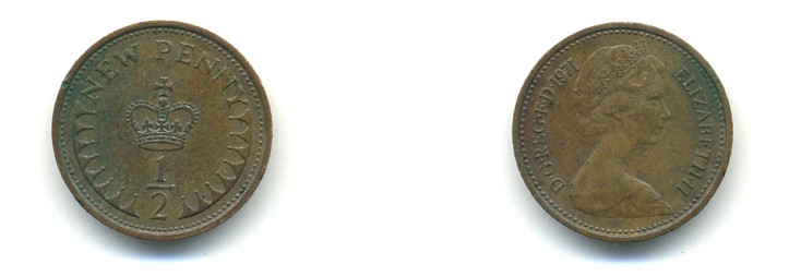 Великобритания 1/2 пенни 1971 Елизавета II (1952-2022) KM 914, Spink 4239 бронза 80-1017