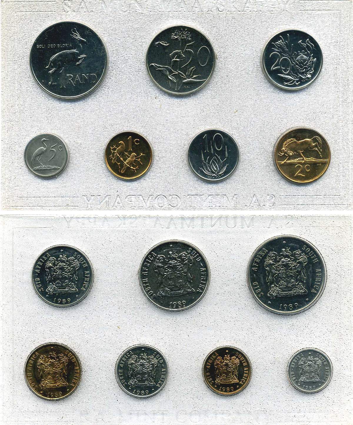 ЮАР набор из 7 монет 1989 в запайке, тираж 13000 экз. KM MS 26   UNC  3-4-1-19