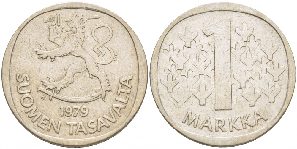 ФИНЛЯНДИЯ 1 МАРКА 1979 K KM 49а медно-никель 3718-747