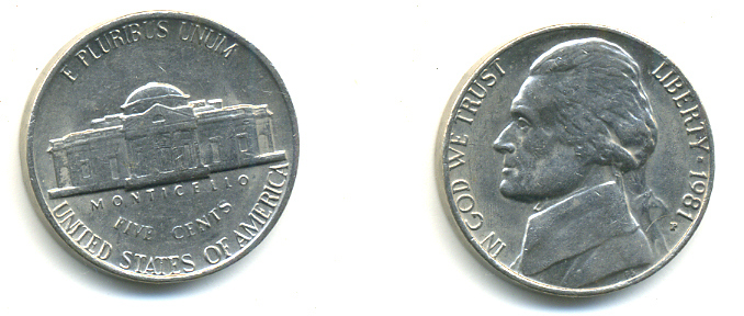 США 5 ЦЕНТОВ 1981 P, ДЖЕФФЕРСОН KM А192 медно-никель 179-726