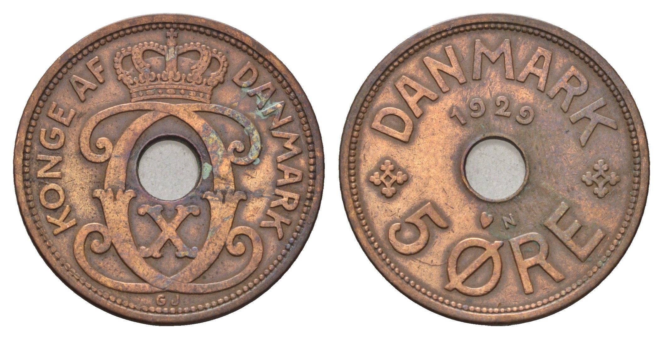Дания 5 эре 1929 N, Кристиан X (1912-1947) KM 828 бронза 4700-834