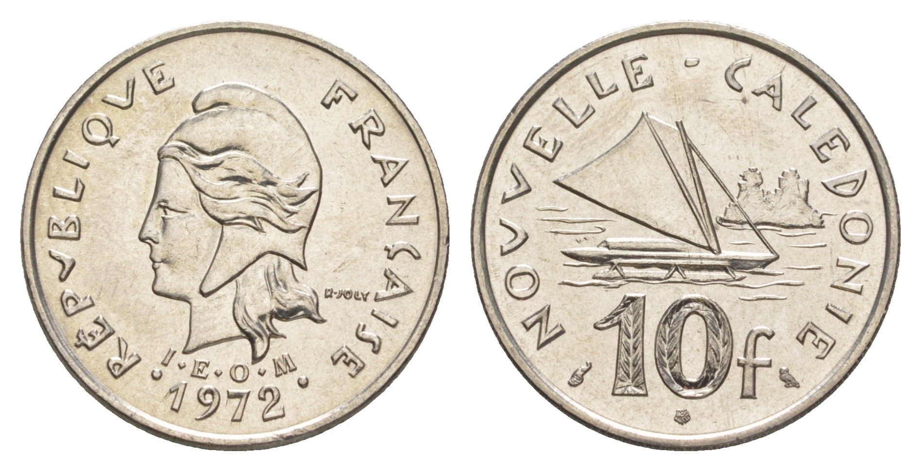 Французская Новая Каледония 10 франков 1972 лодка KM 11 никель UNC 4641-157