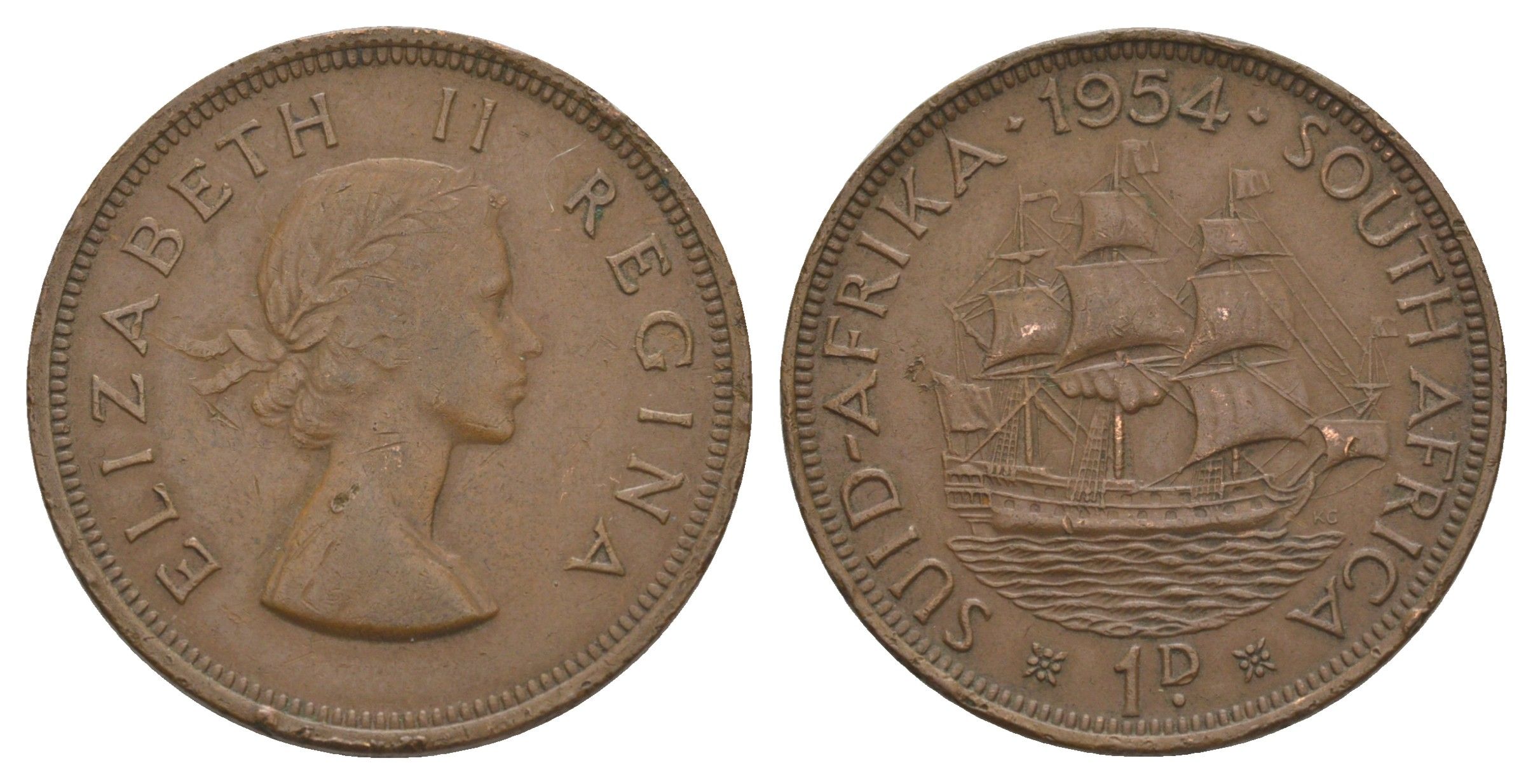 ЮАР 1 пенни 1954 KM 46 бронза 4645-1131