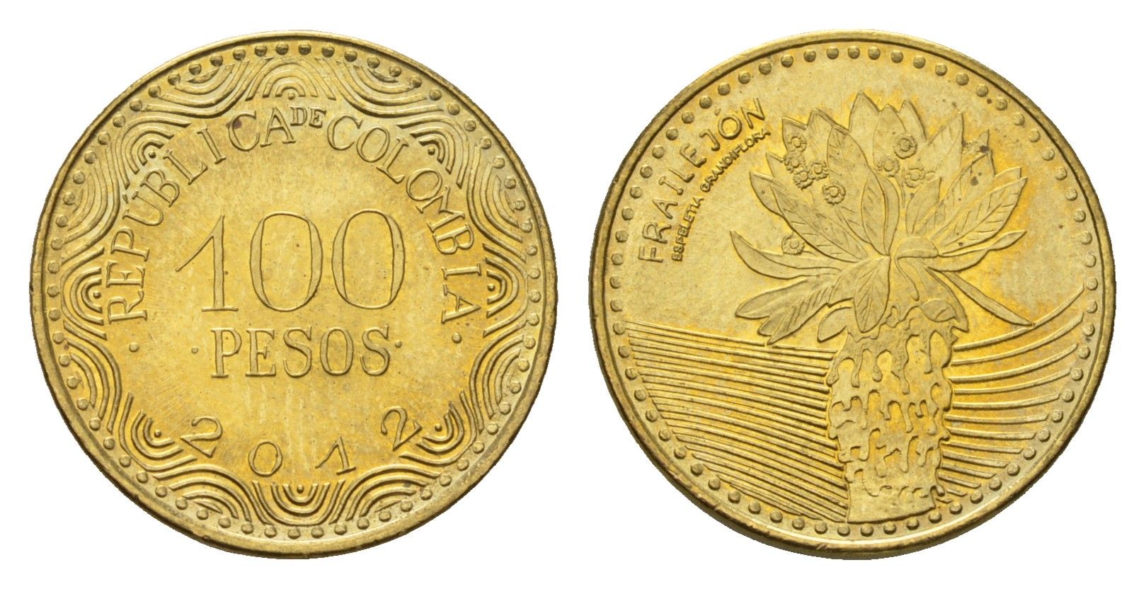 Колумбия 100 песо 2012 KM 296 сталь плакированная латунью UNC 4696-1261