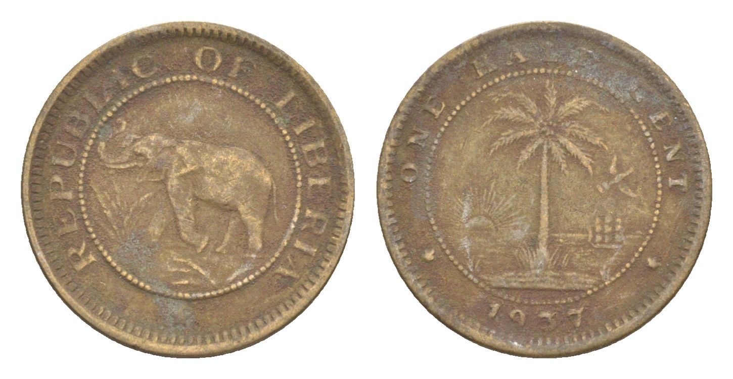 Либерия 1/2 цента 1937 KM 10 латунь 4614-866