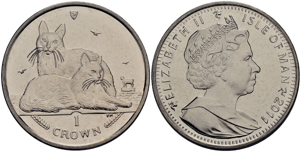 Остров Мэн 1 крона 2011 турецкая ангорская кошка КМ 1440 медно-никель UNC M92-20