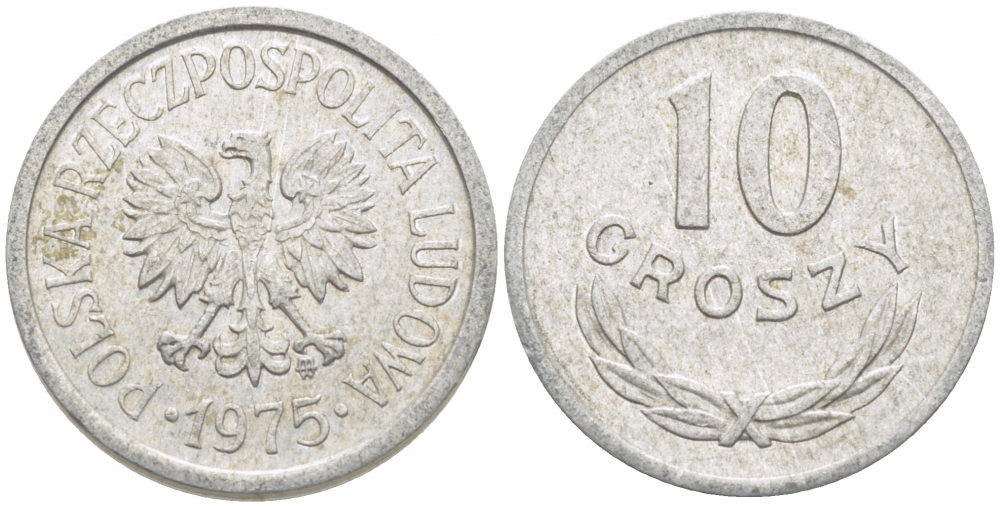 ПОЛЬША 10 ГРОШЕЙ 1975 MW KM АА47 алюминий 112-1214