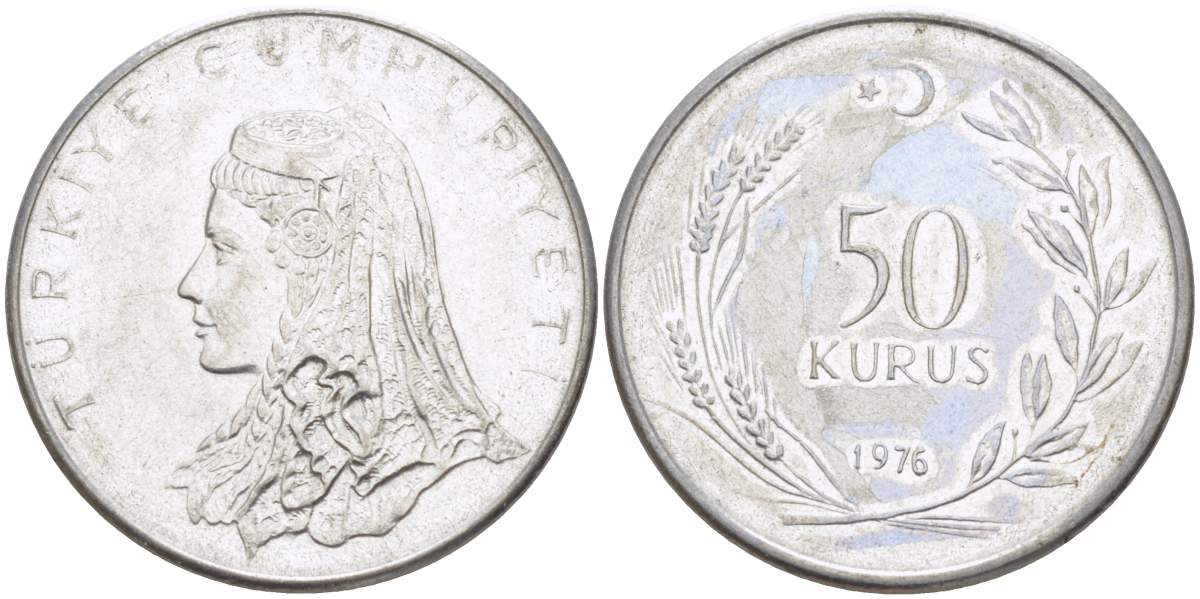 Турция 50 курушей 1976 Анатолийская невеста KM 899 нержавеющая сталь 4525-556