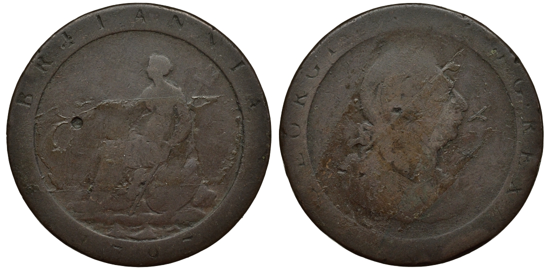 Великобритания 1 пенни 1797 Георг III (1760-1820) KM 618, Spink 3777 медь 1066-7-44