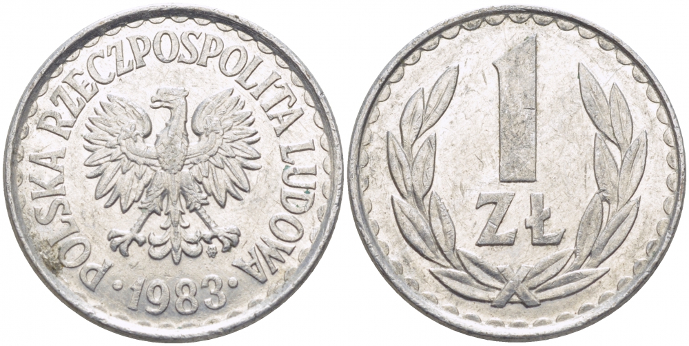 ПОЛЬША 1 ЗЛОТЫЙ 1983 MW KM 49.1 алюминий 175-1154