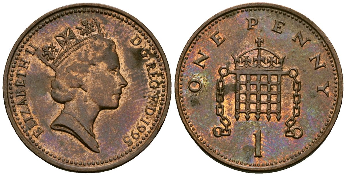 Великобритания 1 пенни 1995 Елизавета II (1952-2022) KM 935a, Spink 4391 (B4) сталь плакированная медью 4176-627