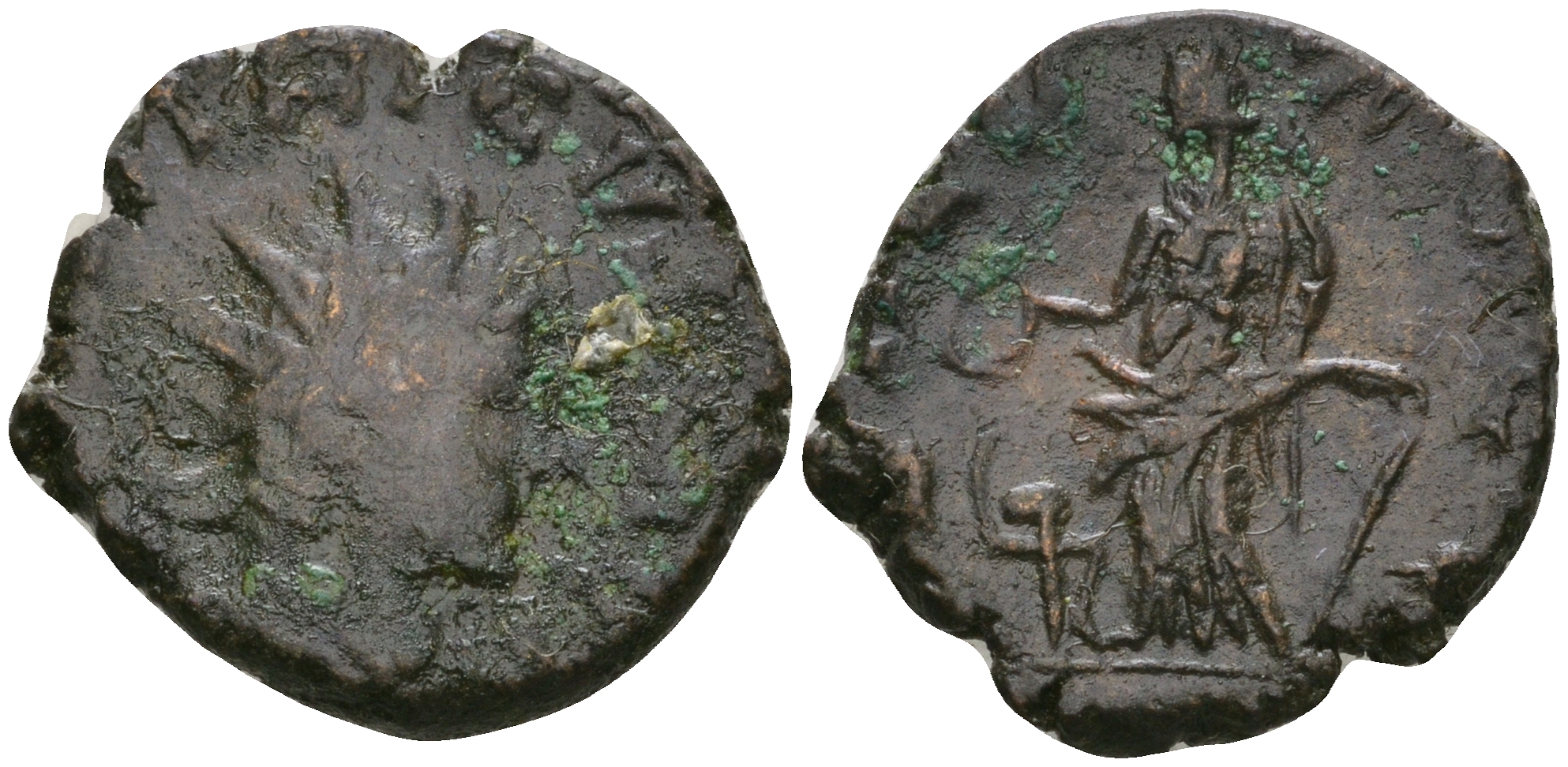 Римская Империя, императоры в Галлии антониниан 271 - 274 Тетрик II в ранге цезаря, C PIV ESV TETRICVS CAES, бюст цезаря / SALVS AVG, Салюта, персонификация Здоровья RIC 267 биллон 1073-19-115