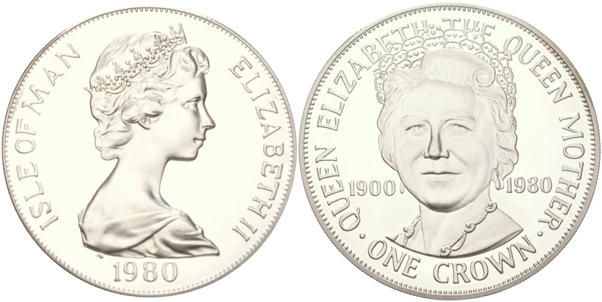 Остров Мэн 1 крона 1980 80 лет со дня рождения Королевы-матери KM 28b серебро PROOF 1529-1031