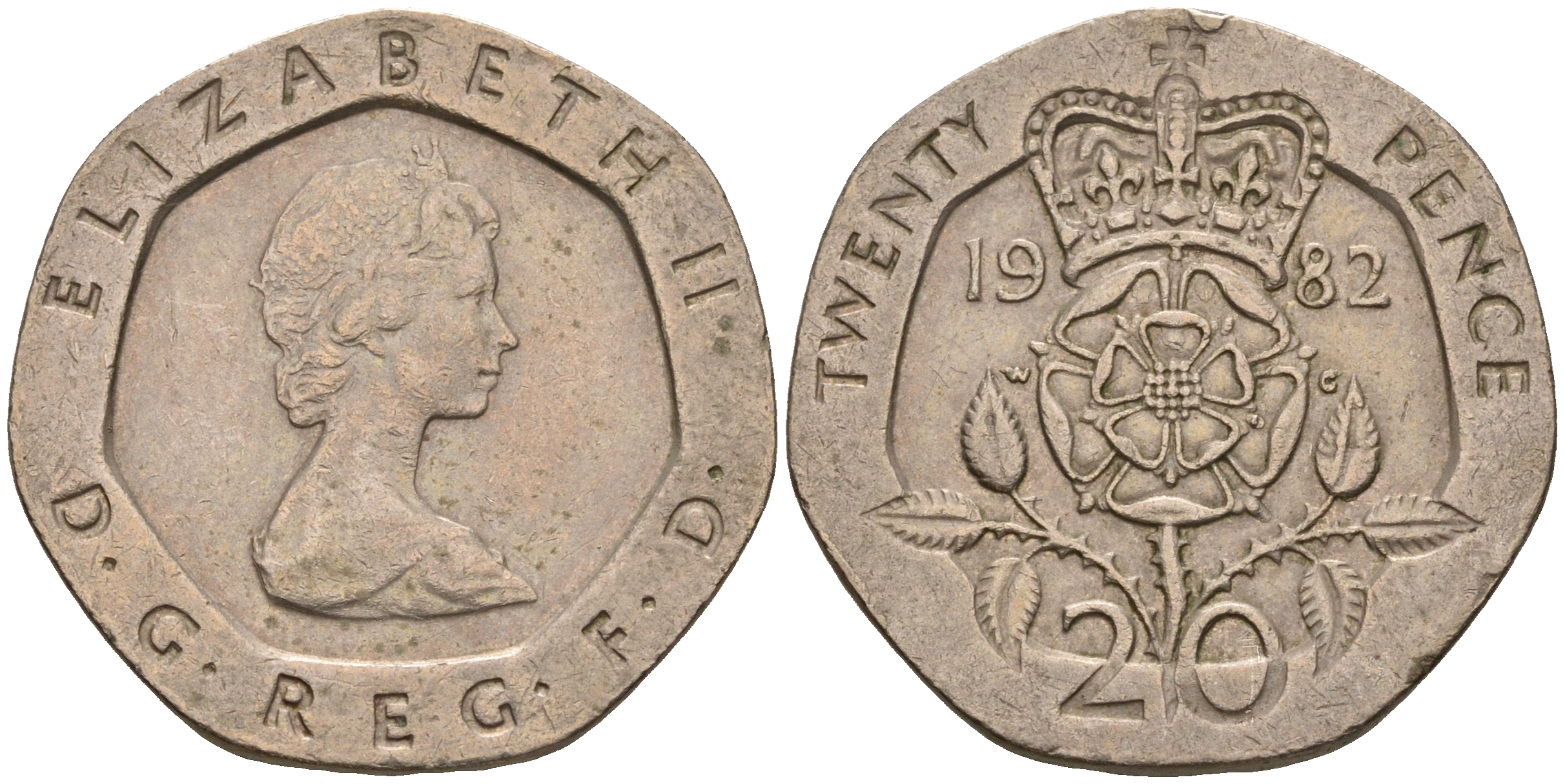 Великобритания 20 пенсов 1982 Елизавета II (1952-2022) KM 931, Spink 4230 (G1) медно-никель    4603-1015