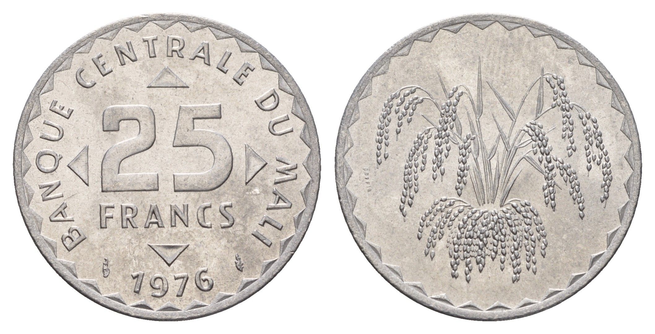 Мали 25 франков 1976 год-тип KM 12 алюминий UNC 4671-112