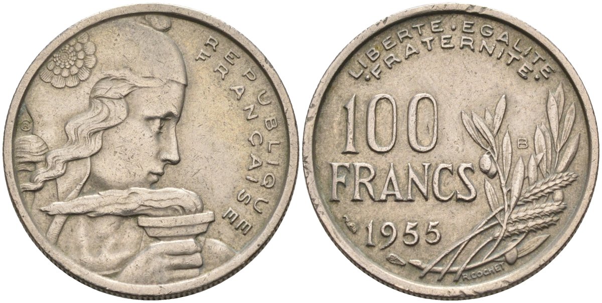Франция 100 франков 1955 KM 919 медно-никель 4577-931