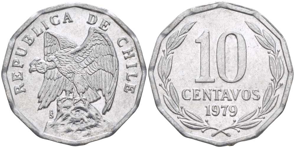 Чили 10 сентаво 1979 KM 205a алюминий 4402-433