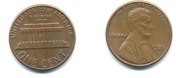 США 1 ЦЕНТ 1981 D, ЛИНКОЛЬН KM 201 медь цинк 86-128