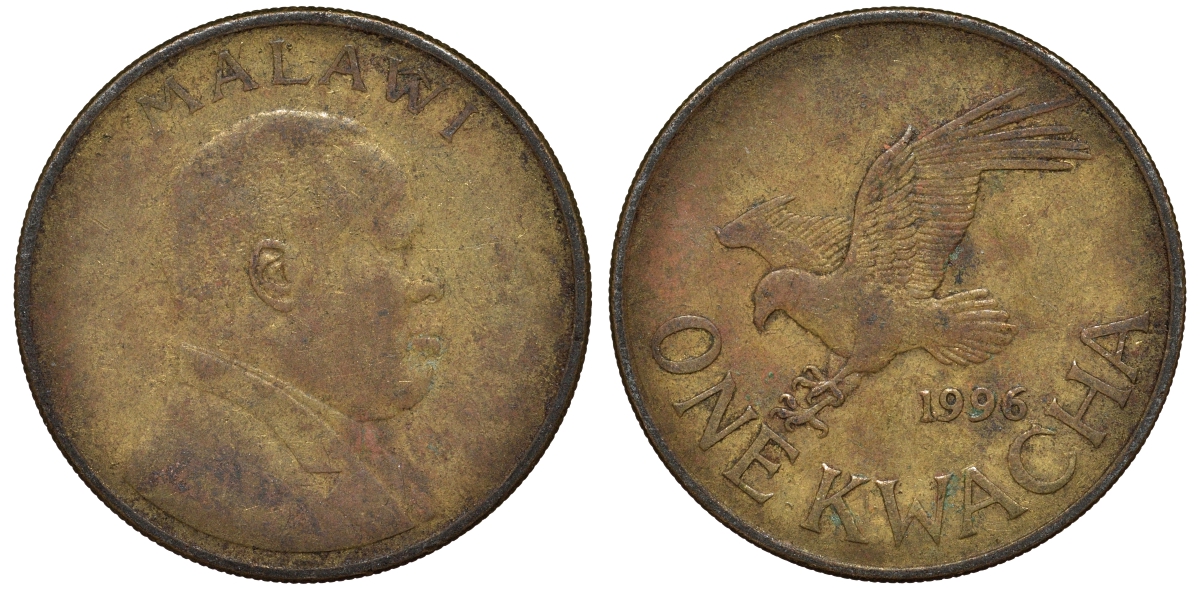 Малави 1 квача 1996 орел KM 28 сталь плакированная латунью 4162-324