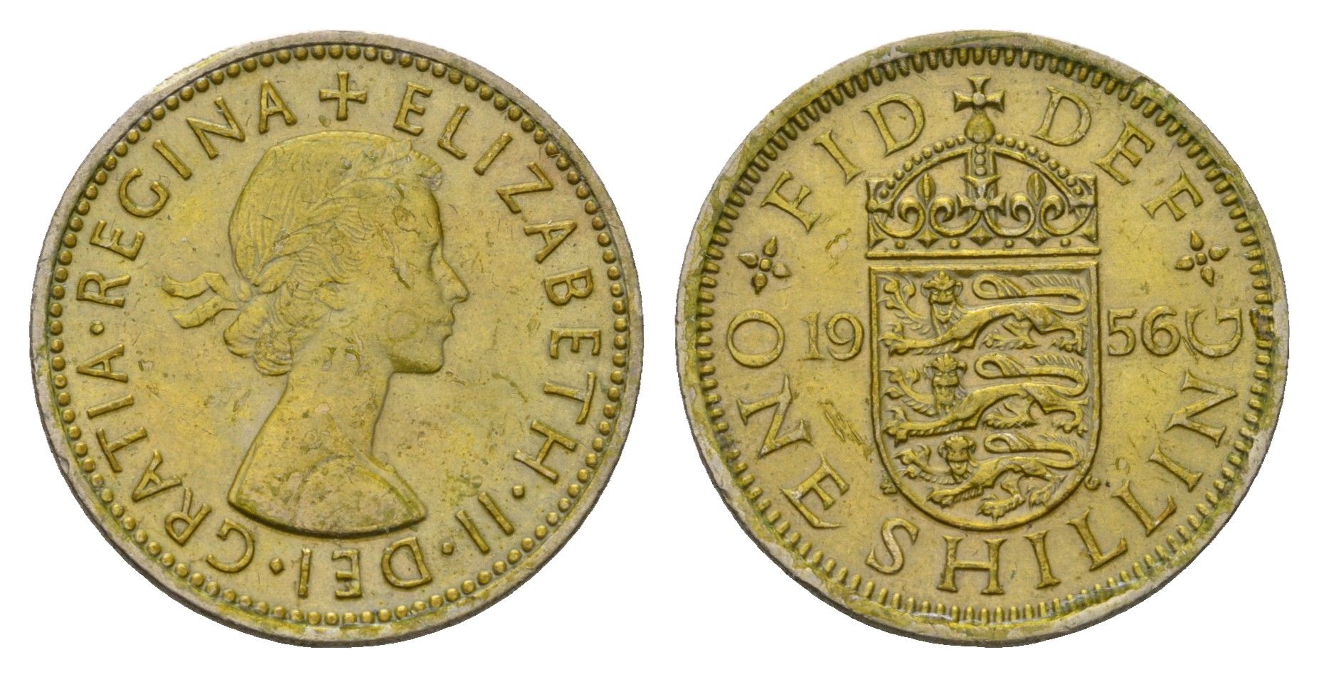 Великобритания 1 шиллинг 1956 Елизавета II (1952-2022), Английский герб KM 904, Spink 4147 медно-никель 4182-1017