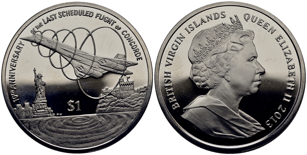 Британские Виргинские острова 1 доллар 2013 10 лет со дня последнего полета Конкорда KM 443 медно-никель UNC 4368-114