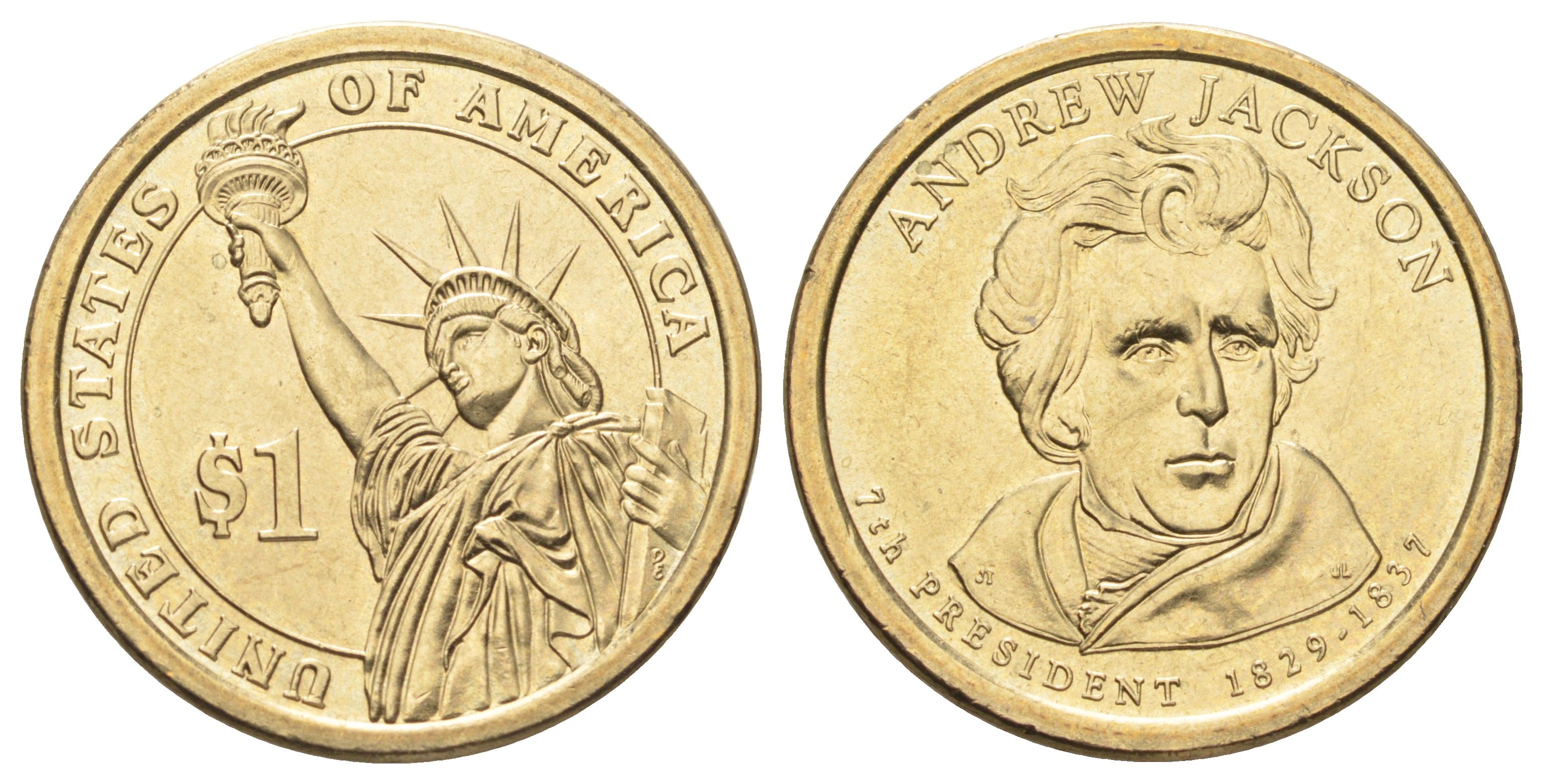 США 1 доллар 2008 Президент США - Эндрю Джексон (1829-1837) KM 428 медь с марганцево-латунным покрытием UNC 4666-944