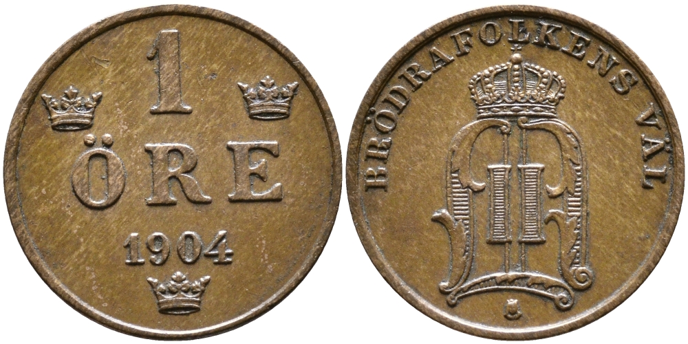 Швеция 1 эре 1904 Оскар II (1872-1907) король Швеции и Норвегии KM 750 бронза 176-868