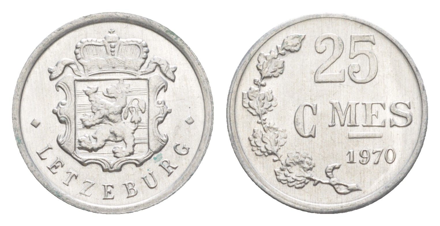 Люксембург 25 сантимов 1970 Герцог Жан (1964-1999) KM 45a алюминий 4643-431
