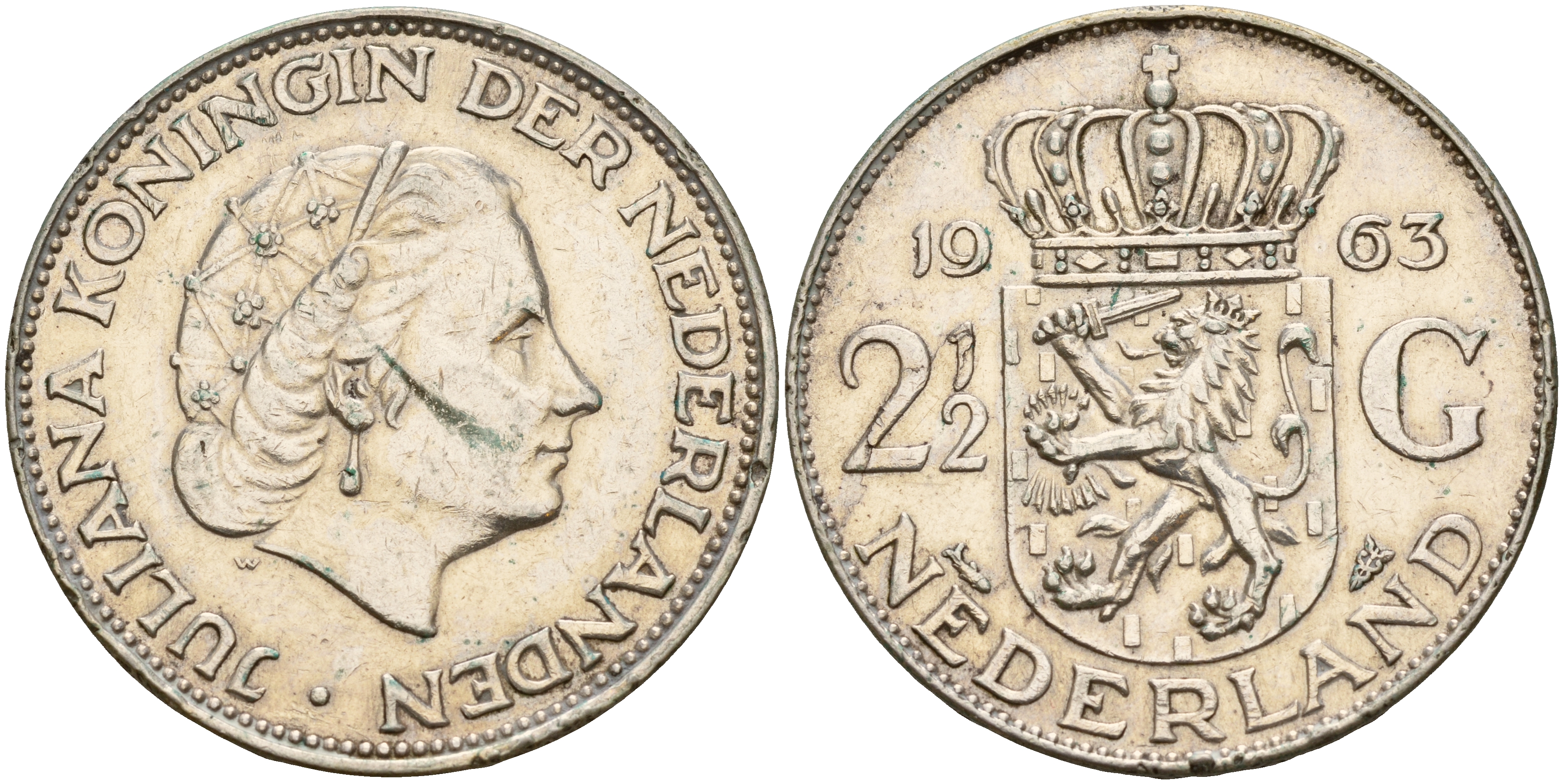 Нидерланды 2 1/2 гульдена 1963 Юлиана (1949-1980) KM 185 серебро    4599-622