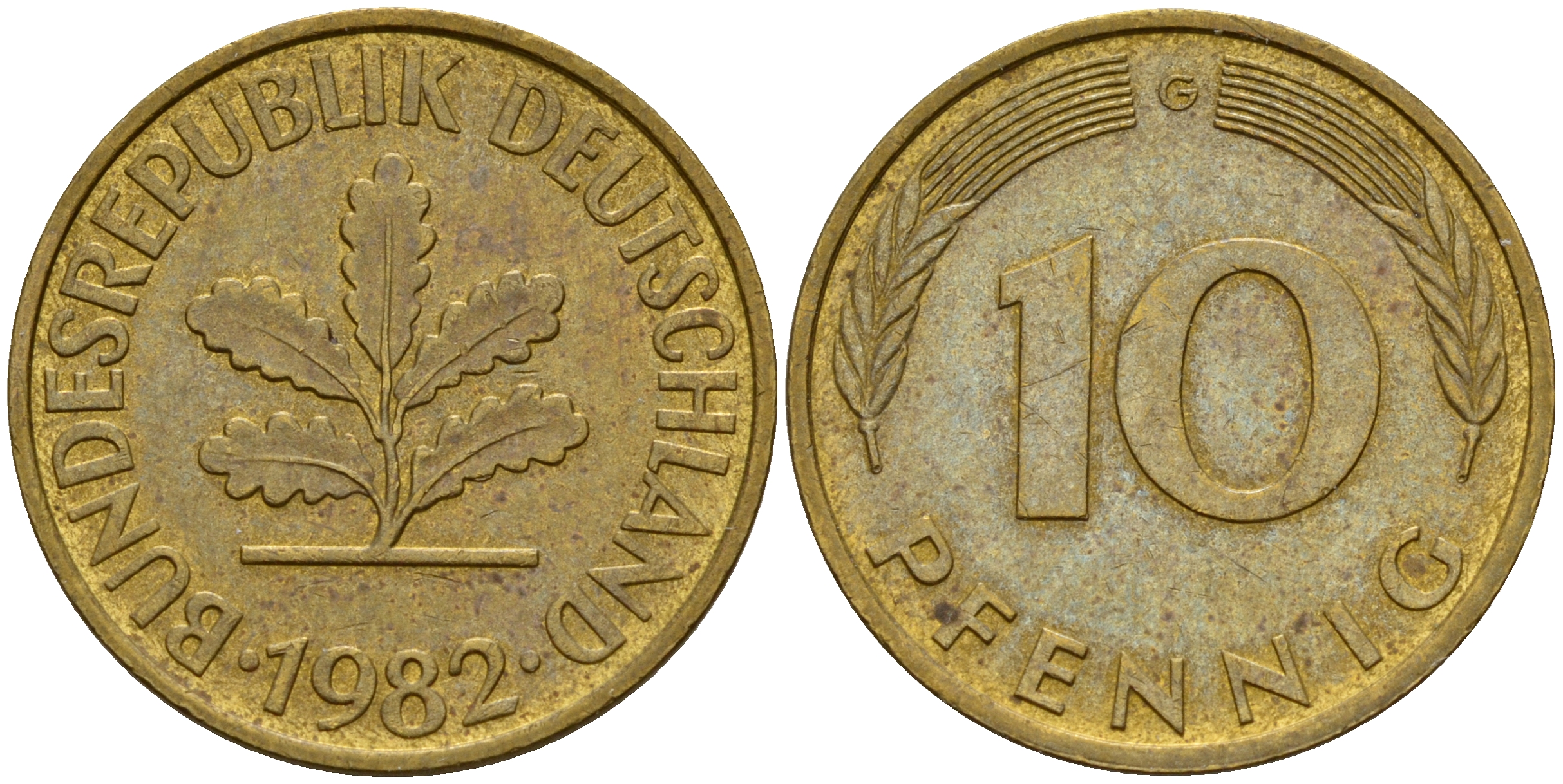 ФРГ 10 пфеннигов 1982 G J. 383, KM 108 сталь плакированная латунью    4603-523