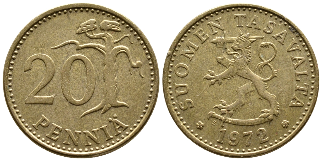 Финляндия 20 пенни 1972 S КМ 47 алюминиевая бронза 56-852
