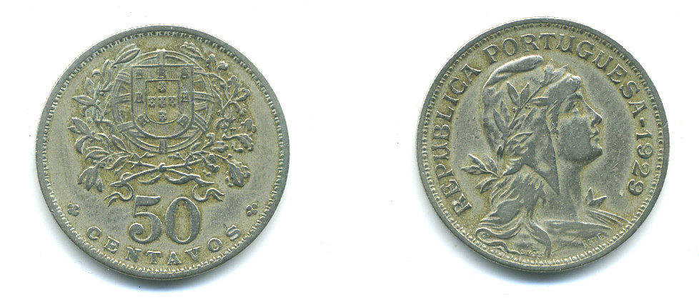 Португалия 50 сентаво 1929 KM 577 медно-никель 4383-234