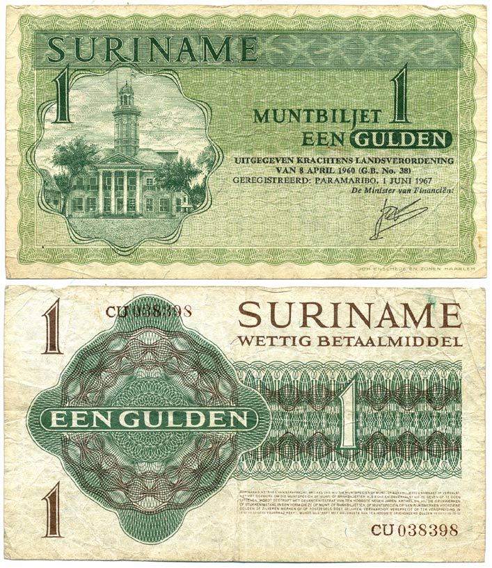 Суринам 1 гульден 1967 1 июня 1967, Парамарибо Pick 116 a бумага 7547-11-4