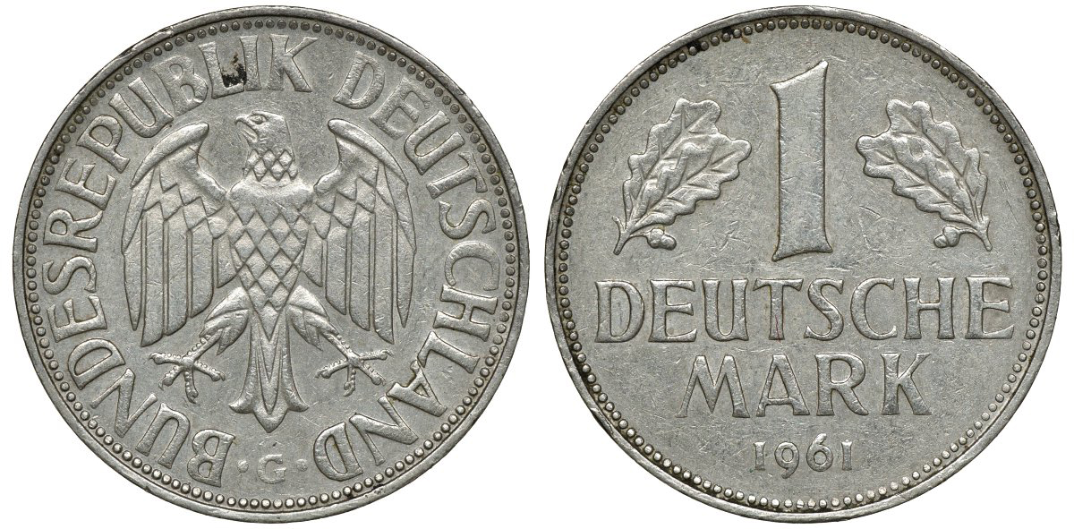 ФРГ 1 МАРКА 1961 G J 385, KM 110 медно-никель 72-715