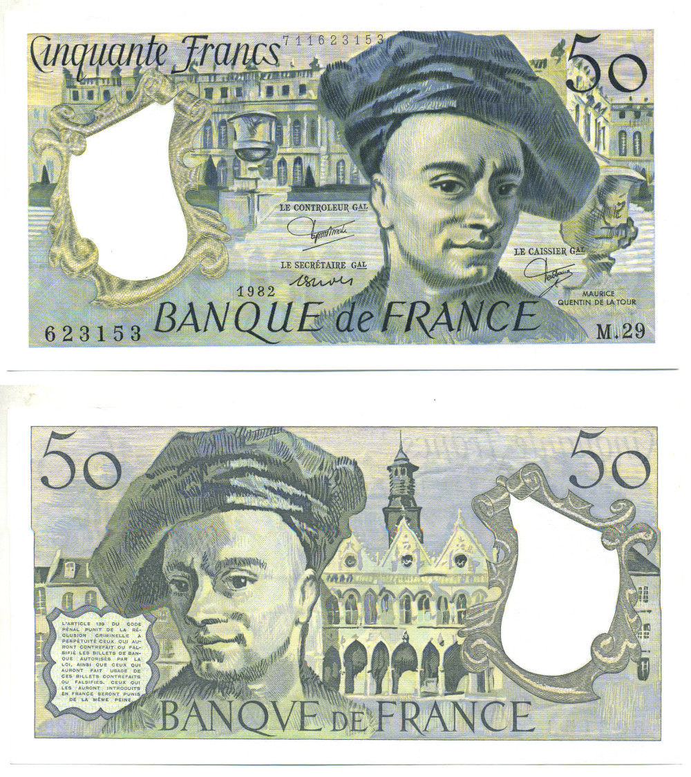 ФРАНЦИЯ 50 ФРАНКОВ 1982 МОРИС КАНТЕН ДЕ ЛАТУР Pick 152b бумага аUNC 3295-28-1
