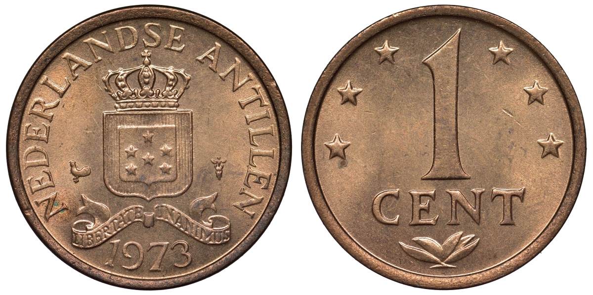Нидерландские Антилы 1 цент 1973 Юлиана (1948-1980) KM 8 бронза UNC 4118-926