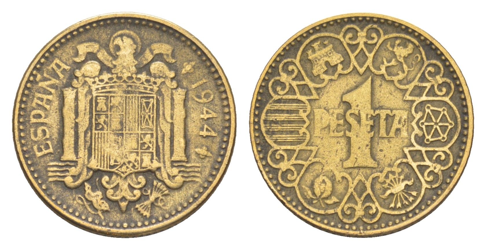 Испания 1 песета 1944 национальное правительство (1939-1947) KM 767 алюминиевая бронза 4611-516