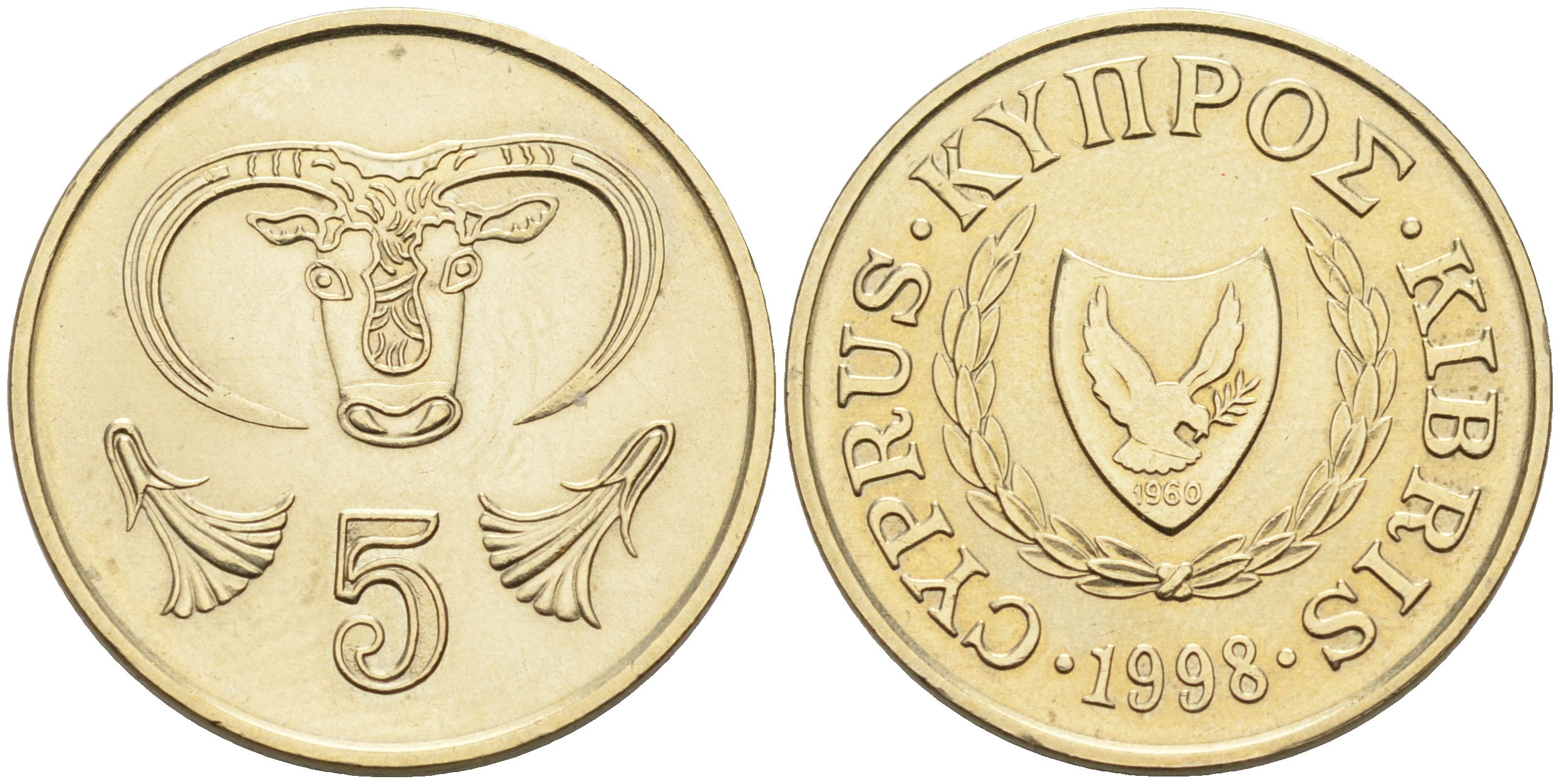 КИПР 5 ЦЕНТОВ 1998 KM 55.3 никель латунь UNC 4563-743