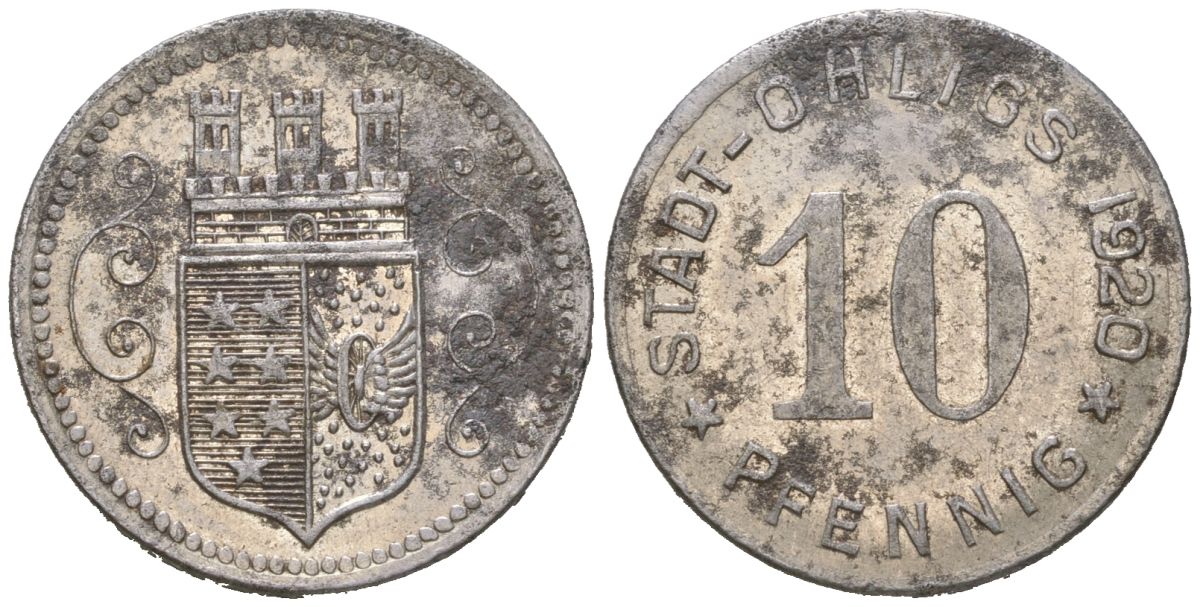 Олигс 10 пфеннигов 1920  Funck 404.4, Men18 24920.2 железо  UNC   39-434