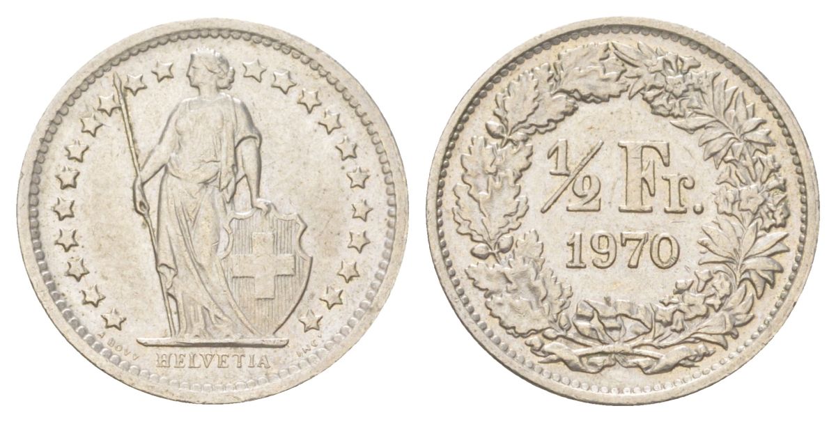 Швейцария 1/2 франка 1970 B KM 23a медно-никель 4625-446