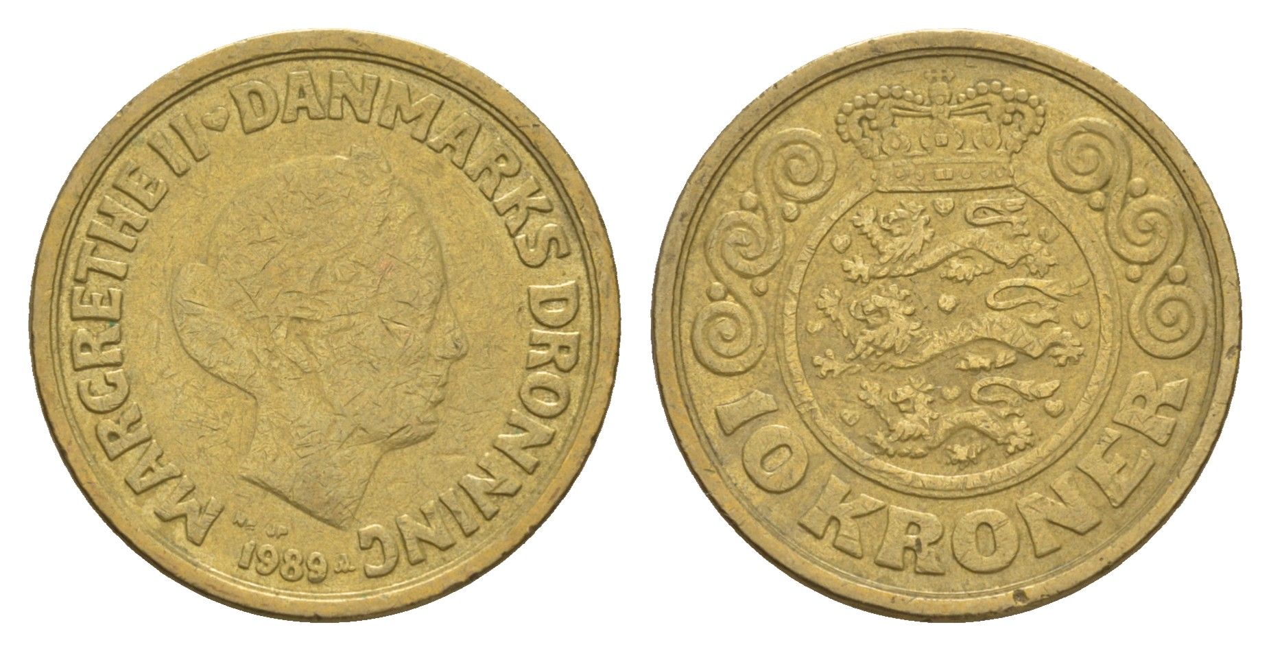 Дания 10 крон 1989 Маргрете II (1972-2024) KM 867 алюминиевая бронза 4657-355