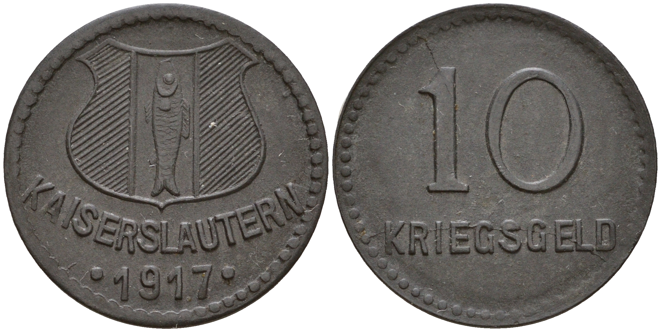 Кайзерслаутерн 10 пфеннигов 1917 Funck 231.2 цинк 4606-155