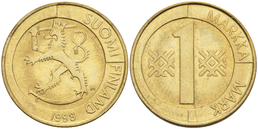 ФИНЛЯНДИЯ 1 МАРКА 1998 M KM 76 алюминиевая бронза 4563-552