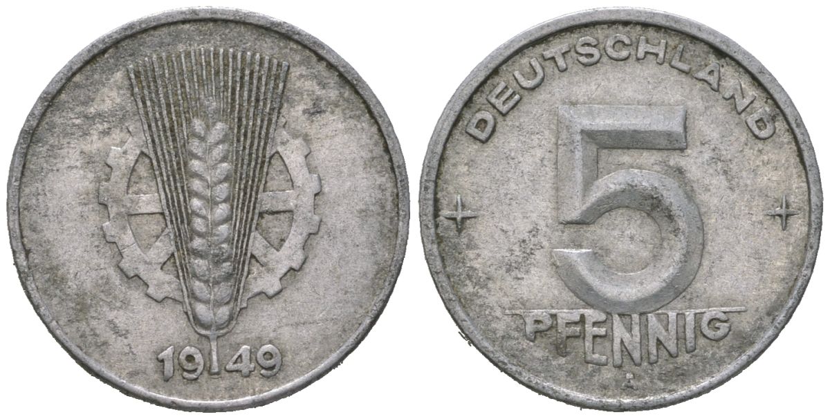 ГДР 5 пфеннигов 1949 A KM 2 алюмний 188-154